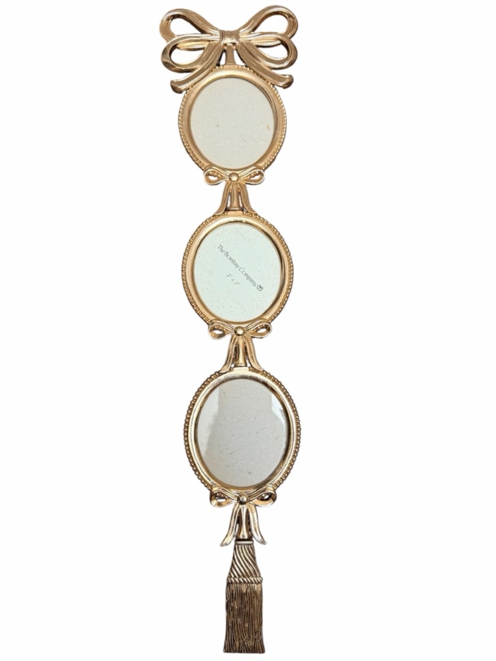 Vintage BOMBAY CO Gold Wall Mount Triple Oval Picture Frame, Metal Bows & Tassel